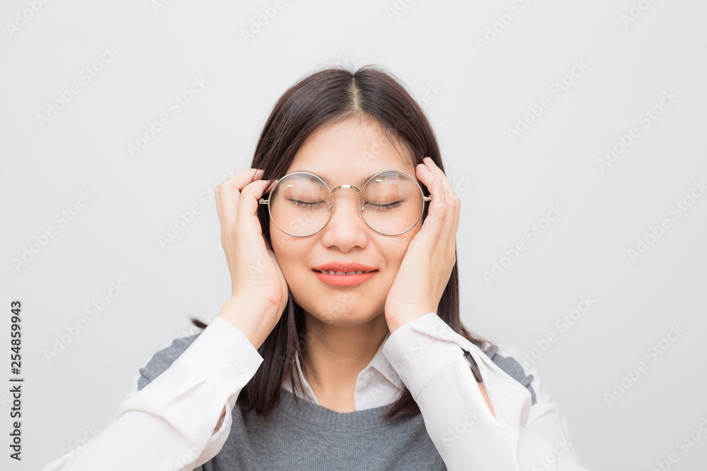 Portrait of unhappy headache asian eye glasses women feeling strees Portrait of unhappy headache asian eye glasses women feeling strees