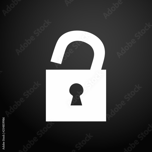 Unlock icon - vector illustration isolated on flat square button photo