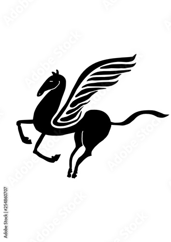 Pegasus, winged horse side view, vector illustration.