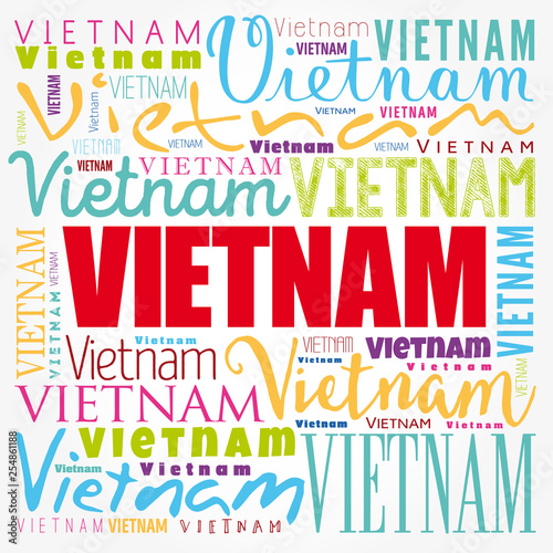 Vietnam wallpaper word cloud, travel concept background