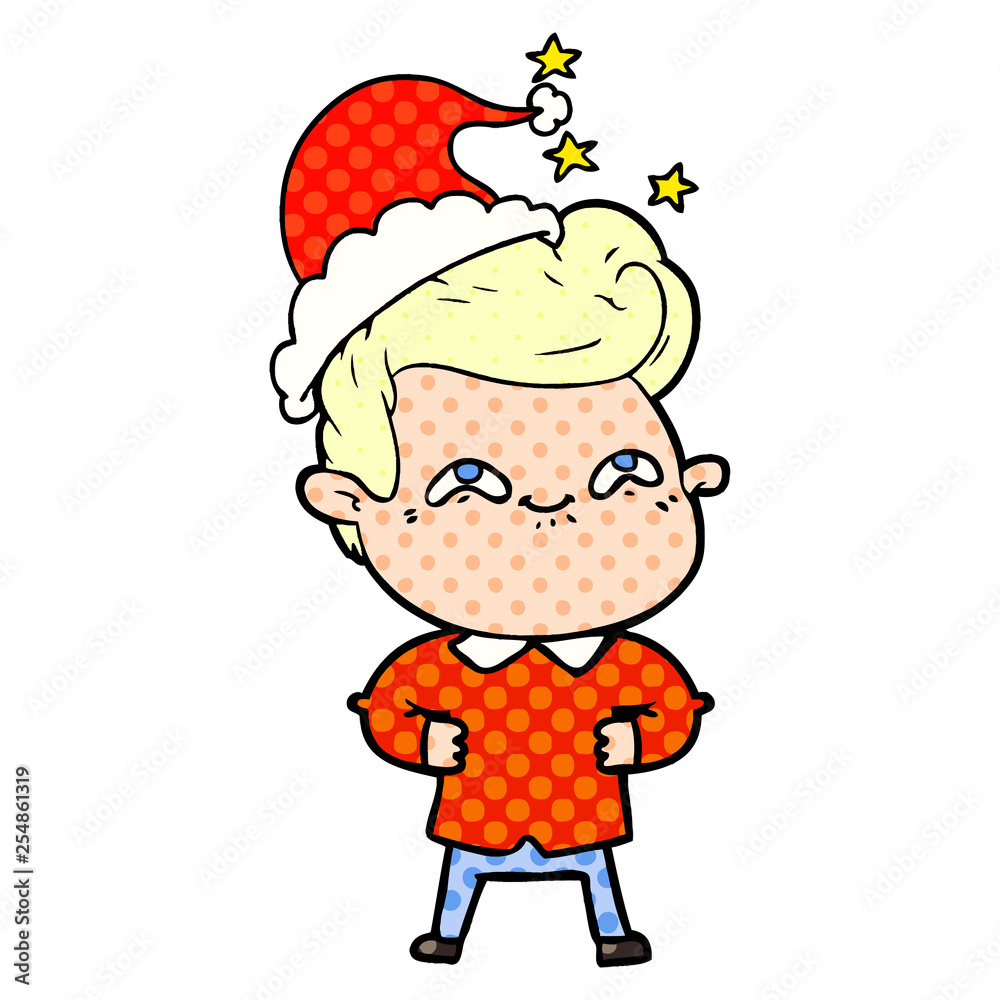 comic book style illustration of a excited man wearing santa hat comic book style illustration of a excited man wearing santa hat