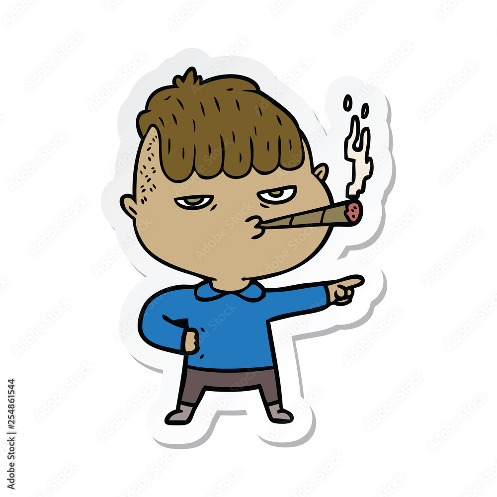 sticker of a cartoon man smoking