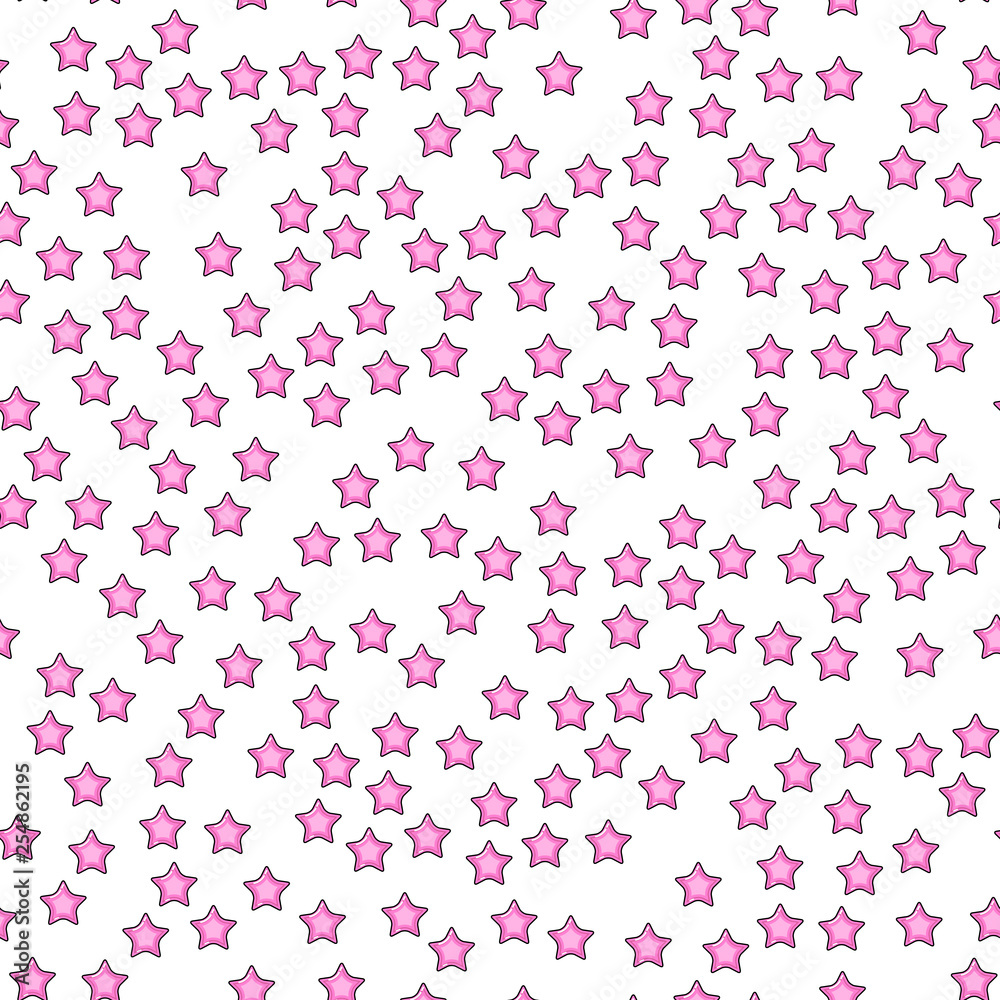 Pink star seamless pattern on white background. Paper print design. Abstract retro vector illustration. Trendy textile, fabric, wrapping. Modern space decoration.