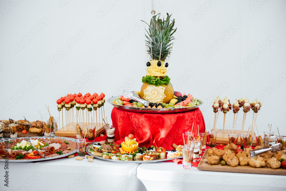 Beautifully decorated catering banquet table set