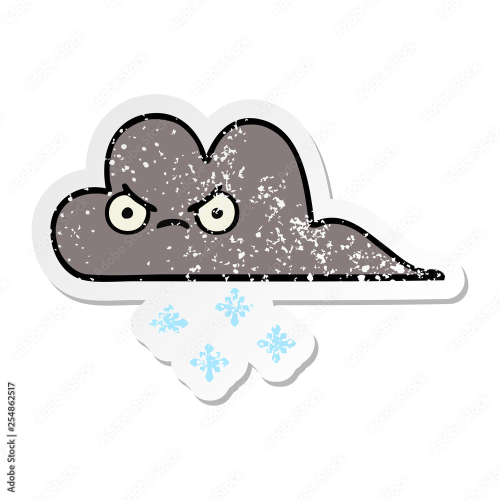 distressed sticker of a cute cartoon storm snow cloud