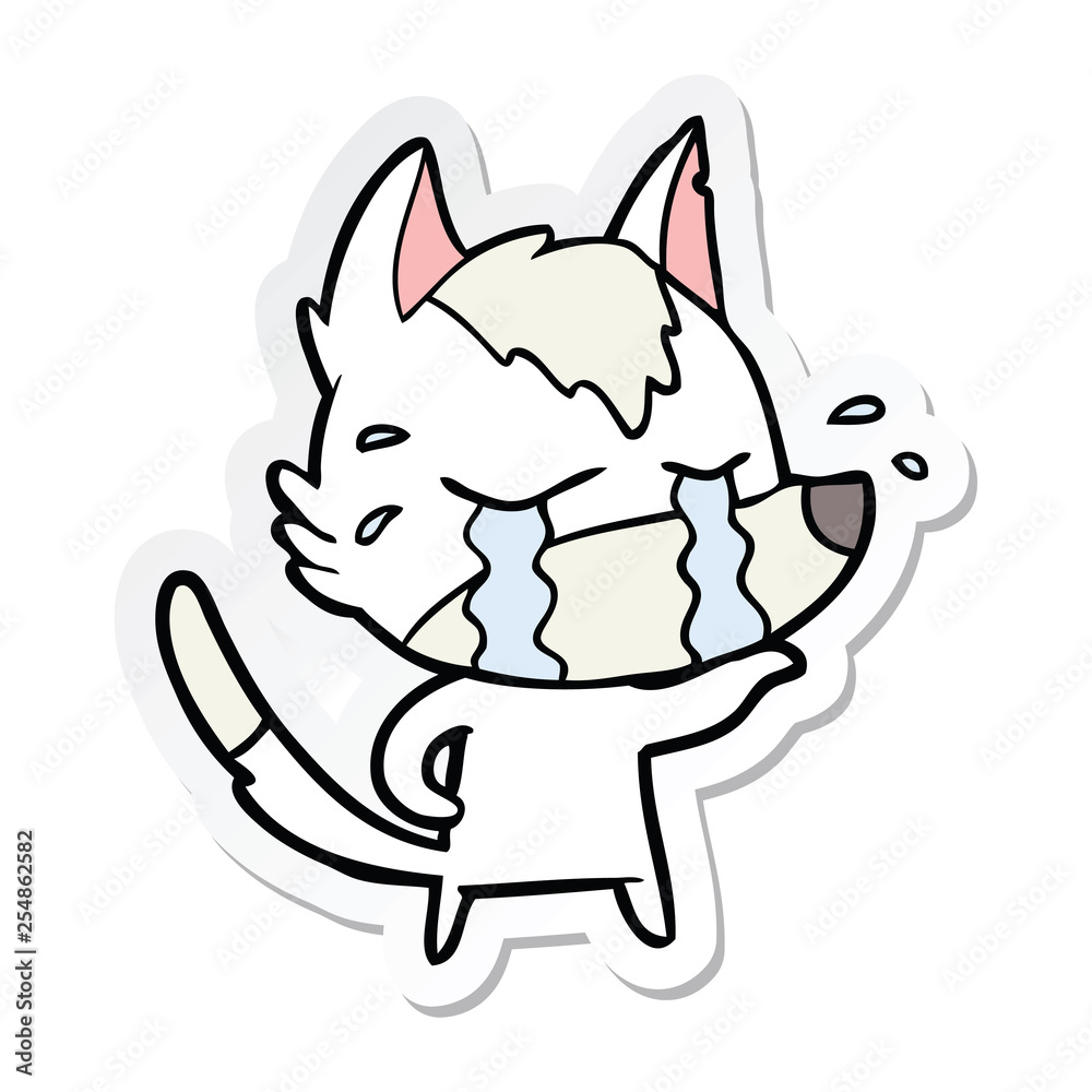 sticker of a cartoon crying wolf sticker of a cartoon crying wolf