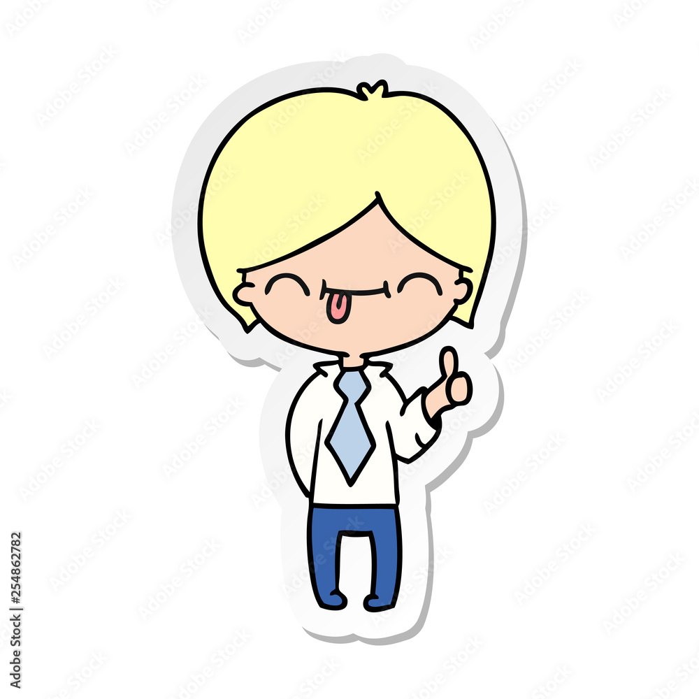 sticker cartoon of boy with thumb up sticker cartoon of boy with thumb up