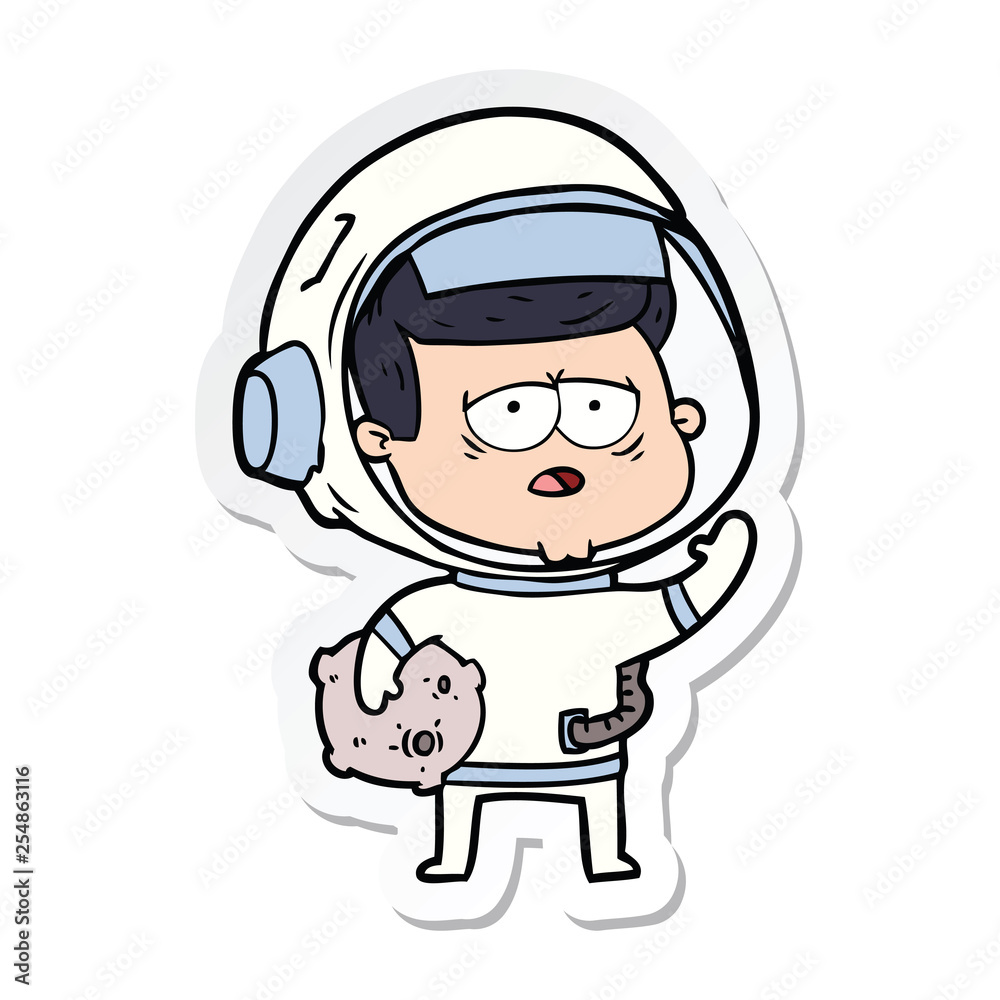 sticker of a cartoon tired astronaut