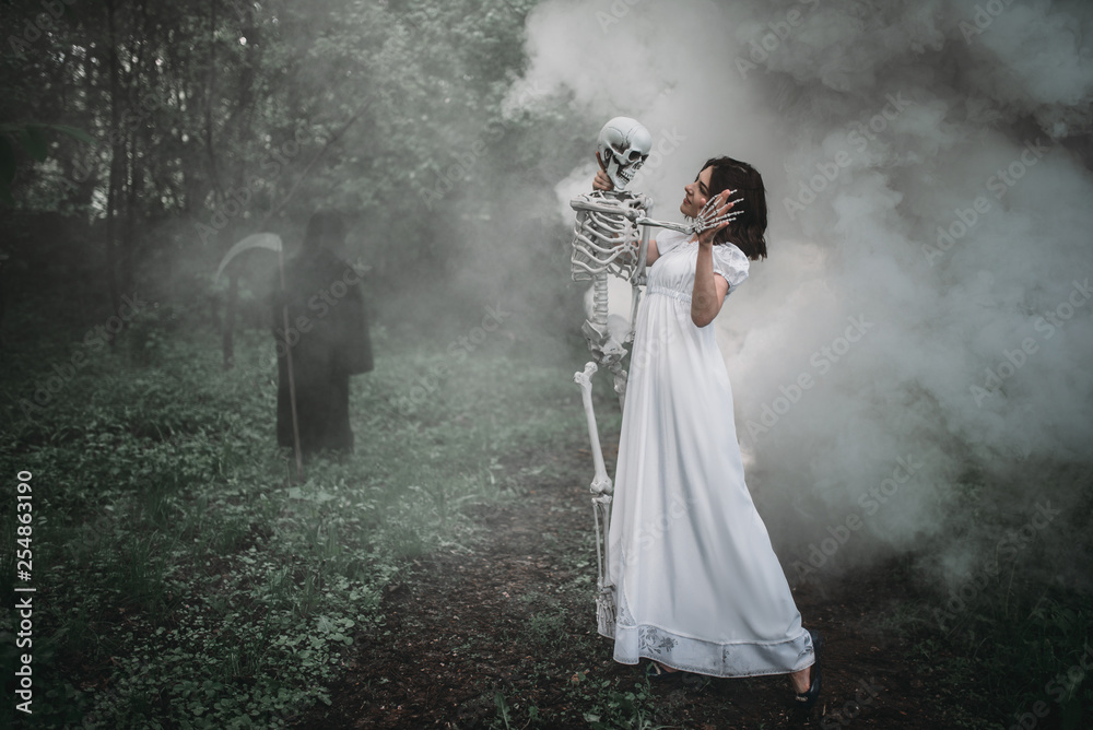 Victim with human skeleton and death in the forest Victim with human skeleton and death in the forest