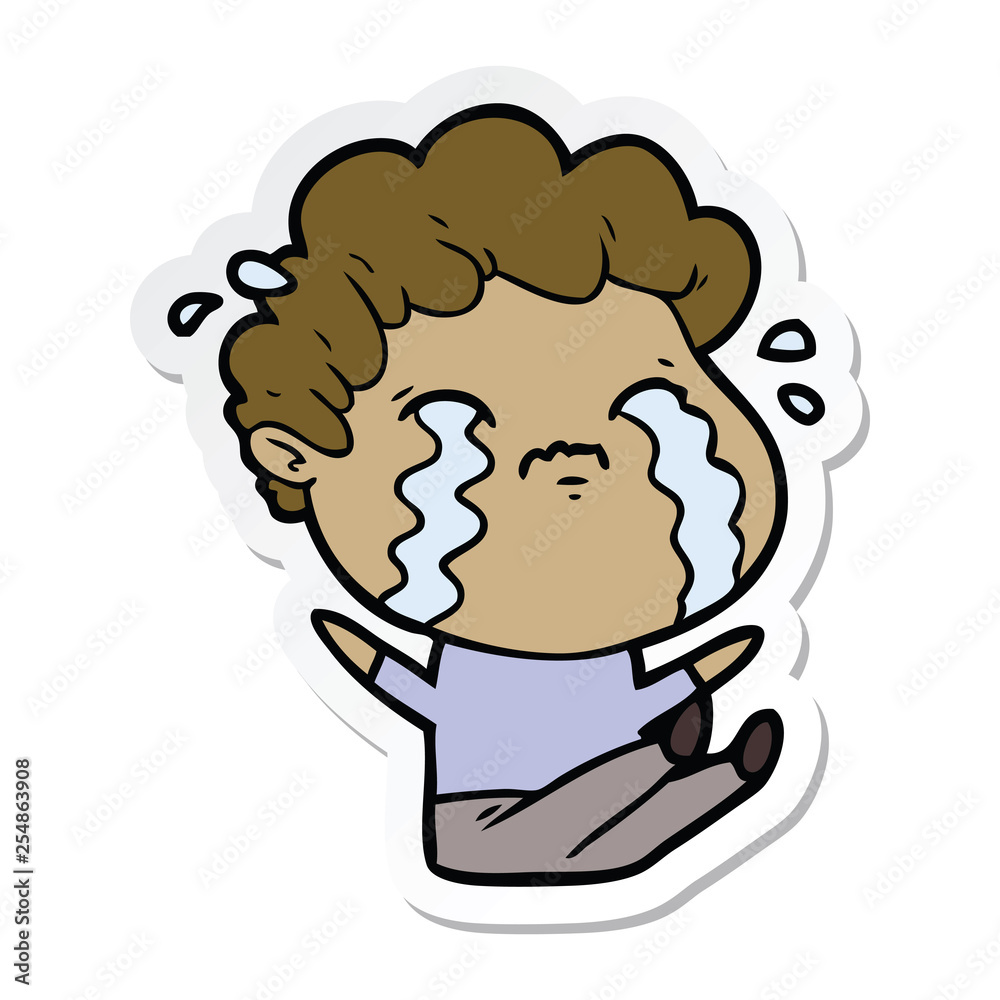 sticker of a cartoon man crying