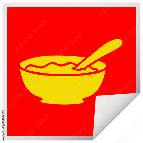 quirky square peeling sticker cartoon bowl of porridge