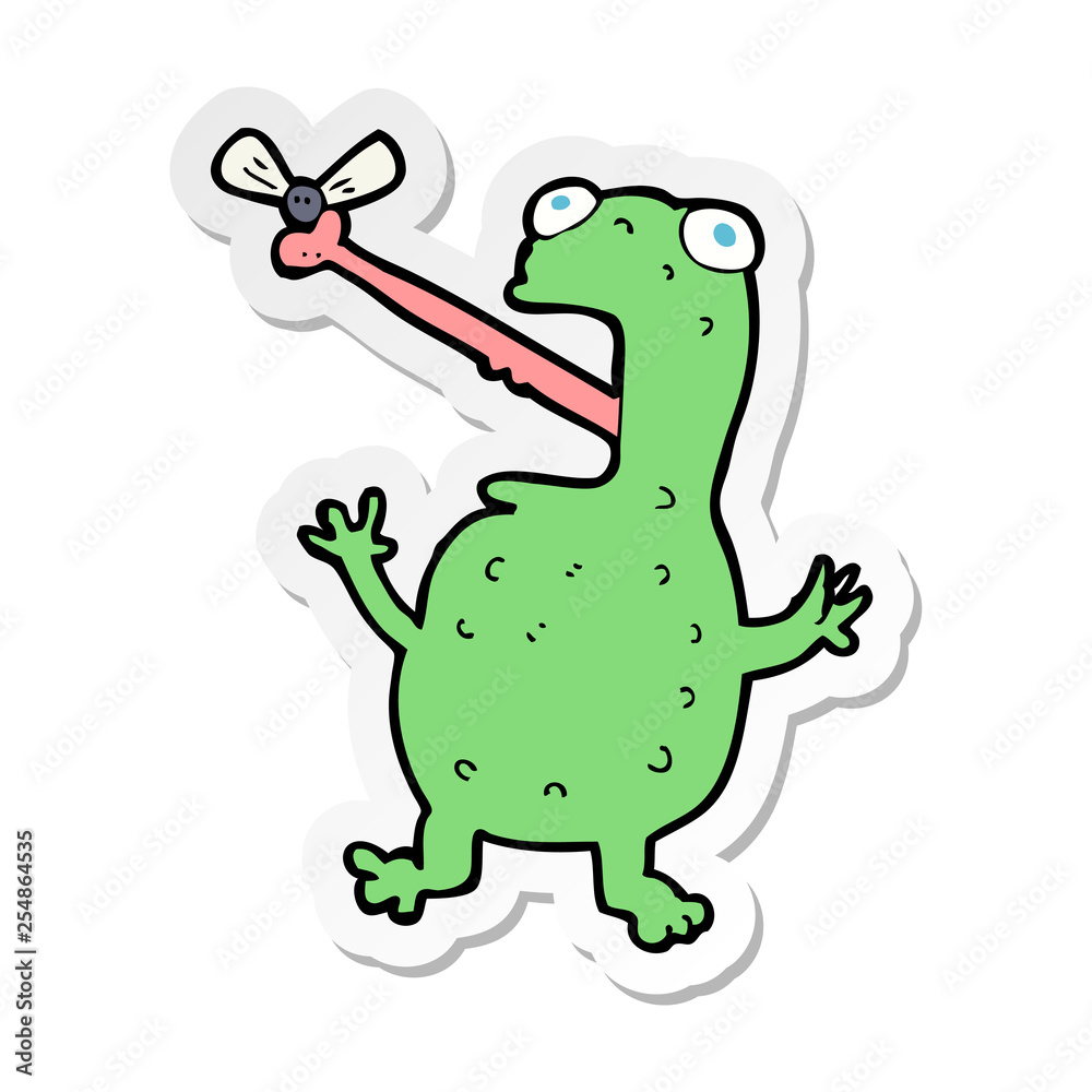 Naklejka premium sticker of a cartoon frog catching fly