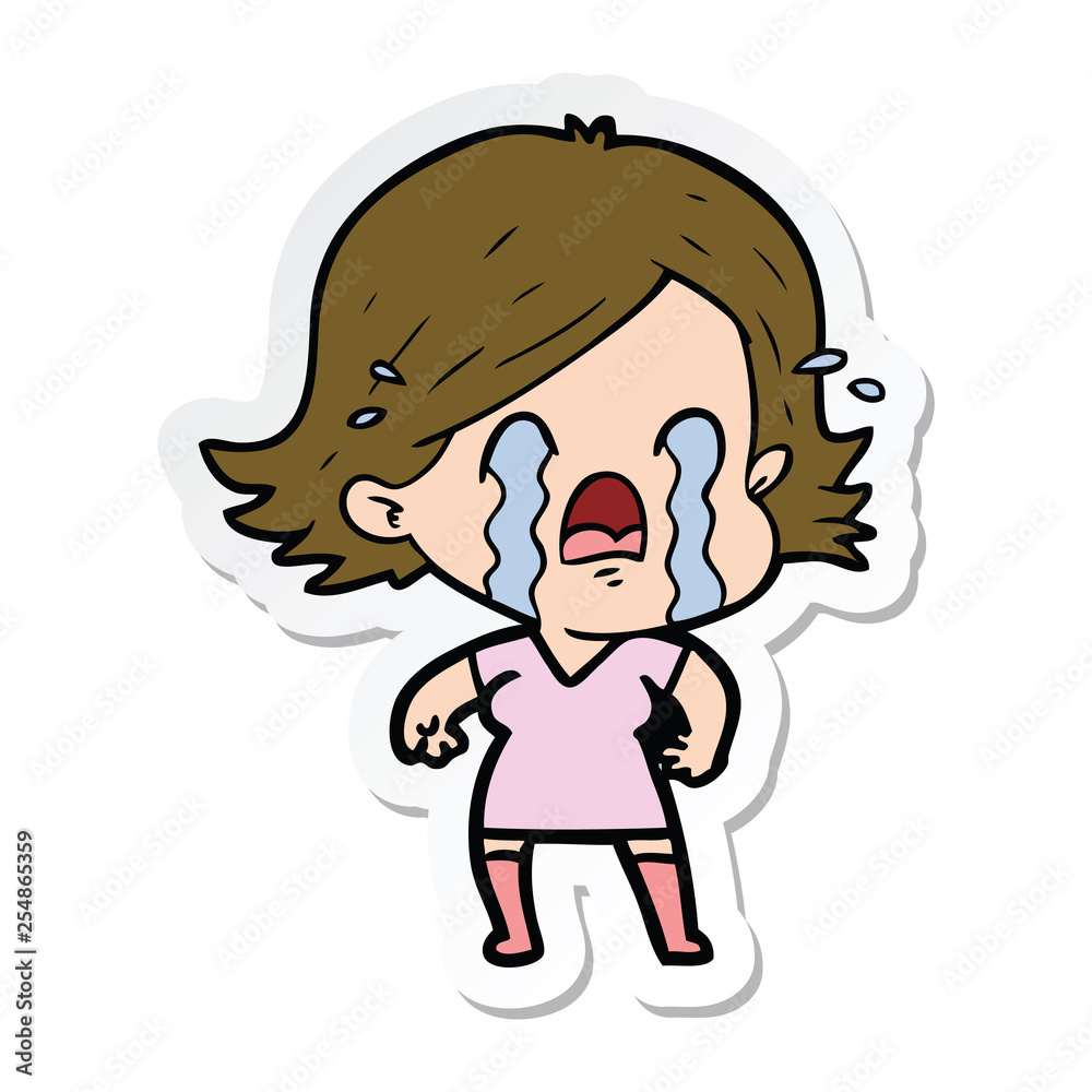 sticker of a cartoon woman crying sticker of a cartoon woman crying