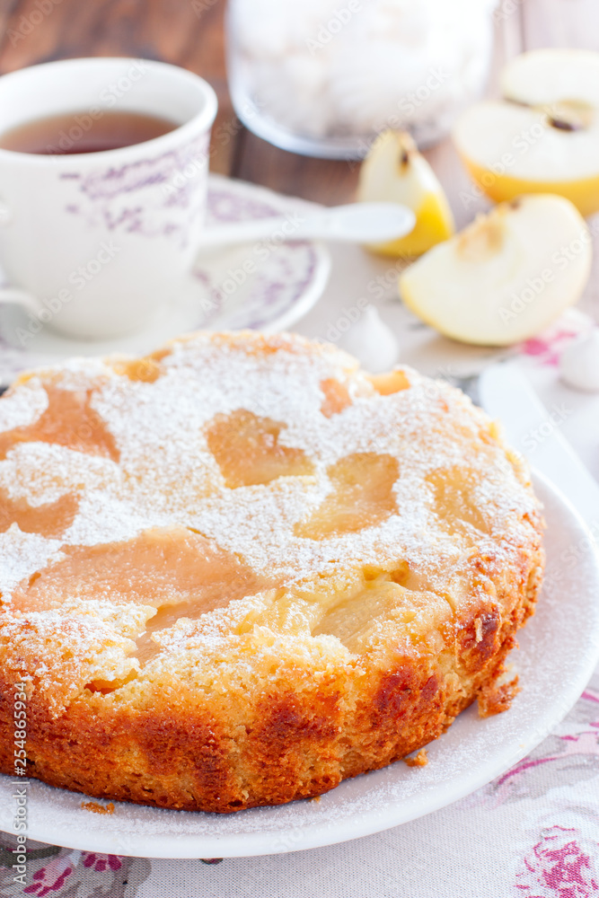 Vegan Apple Pie on a white plate, selective focus Vegan Apple Pie on a white plate, selective focus
