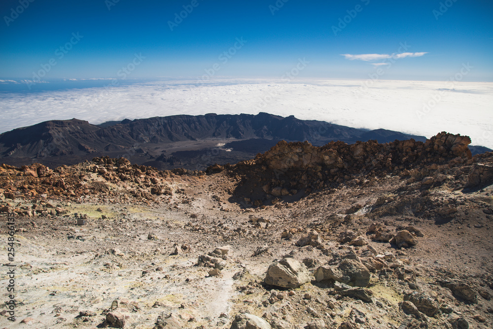 On top of a volcano. Teide. Volcano on Tenerife. Spain. The mountains.