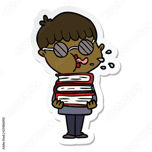 sticker of a cartoon boy wearing dark glasses carrying books