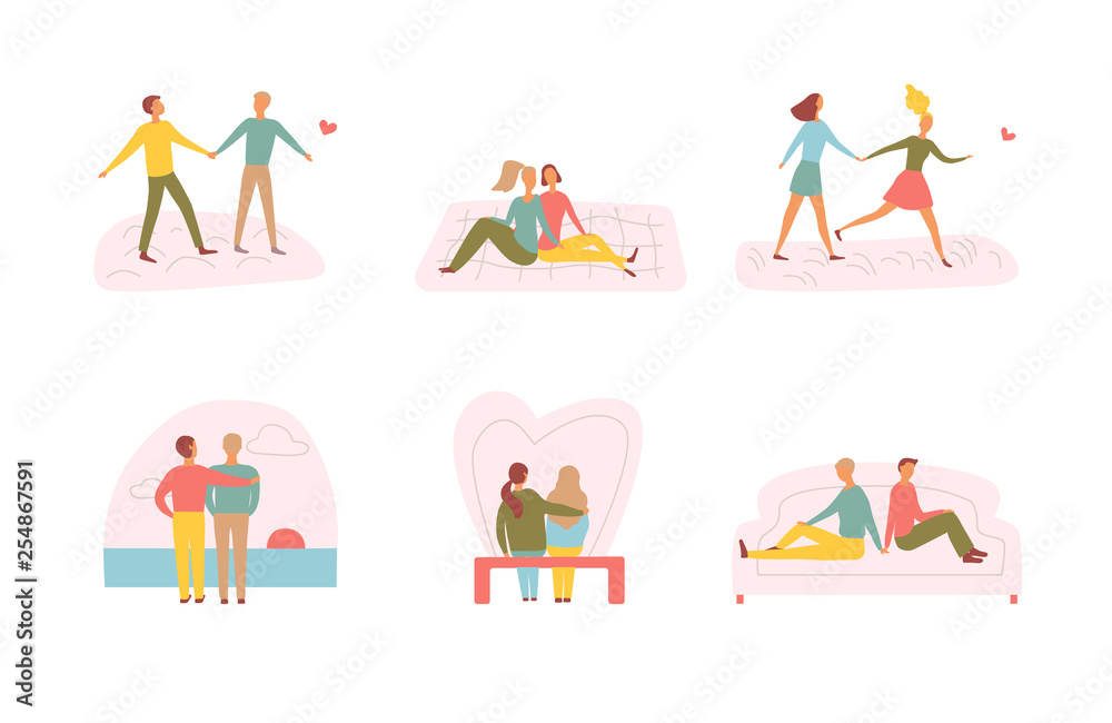 Flat vector illustration of Lgbt couple. Set of bisexual couples. Concept of freedom in love. lesbian and gay family. Flat vector illustration of Lgbt couple. Set of bisexual couples. Concept of freedom in love. lesbian and gay family.