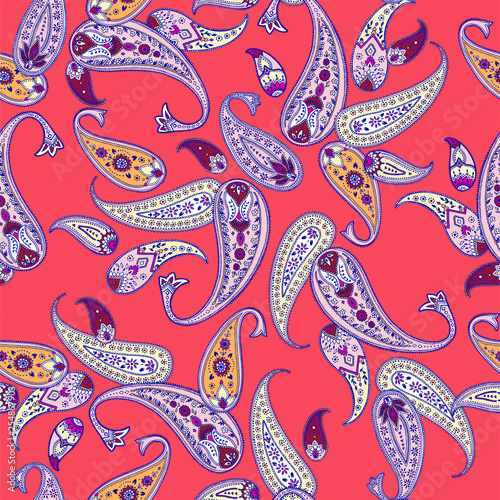 vector seamless graphical orient paisley pattern. Ethnic allover background design.