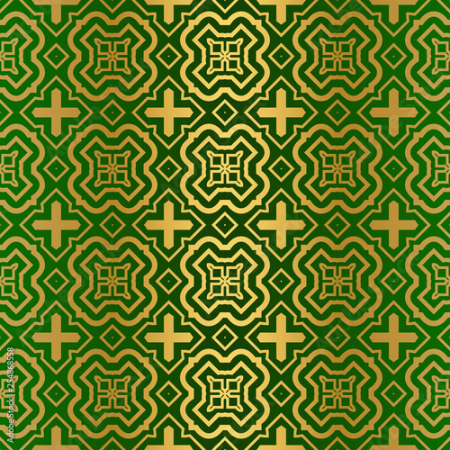 Abstract Geometric Vector Paper For Scrapbook. Seamless. Green gold luxury color