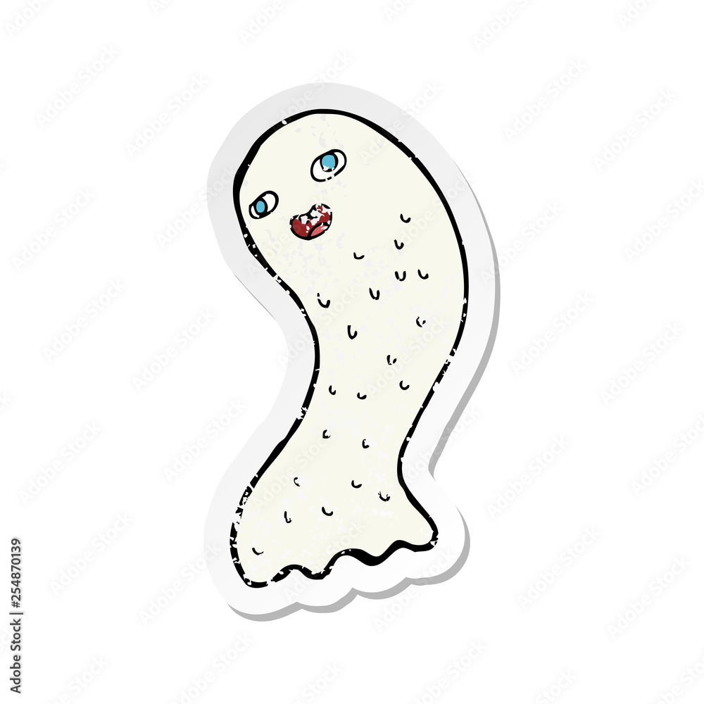 retro distressed sticker of a funny cartoon ghost retro distressed sticker of a funny cartoon ghost