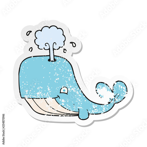 retro distressed sticker of a cartoon whale spouting water