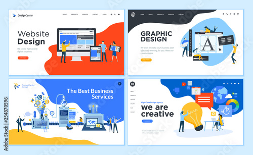 Set of flat design web page templates of graphic design, website design and development, social media, business service. Modern vector illustration concepts for website and mobile website development photo