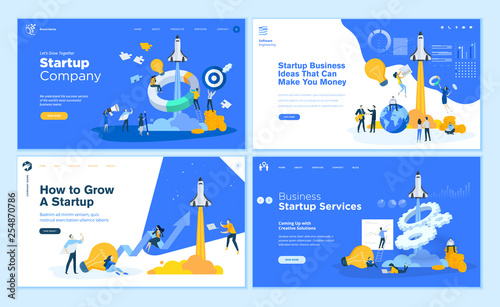 Set of flat design web page templates of startup company, business ideas, consulting, crowdfunding. Modern vector illustration concepts for website and mobile website development.  photo