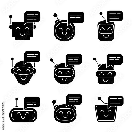 Chatbots messages glyph icons set