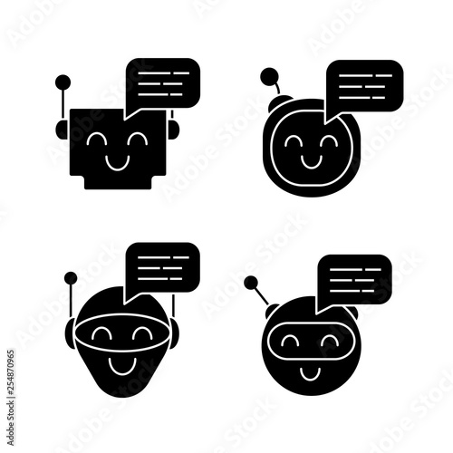 Chatbots messages glyph icons set