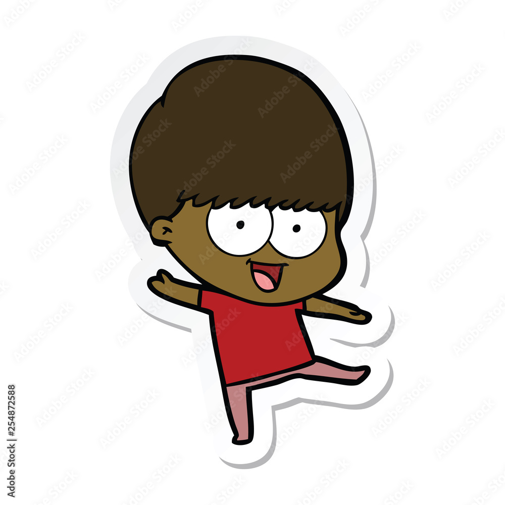 sticker of a happy cartoon boy