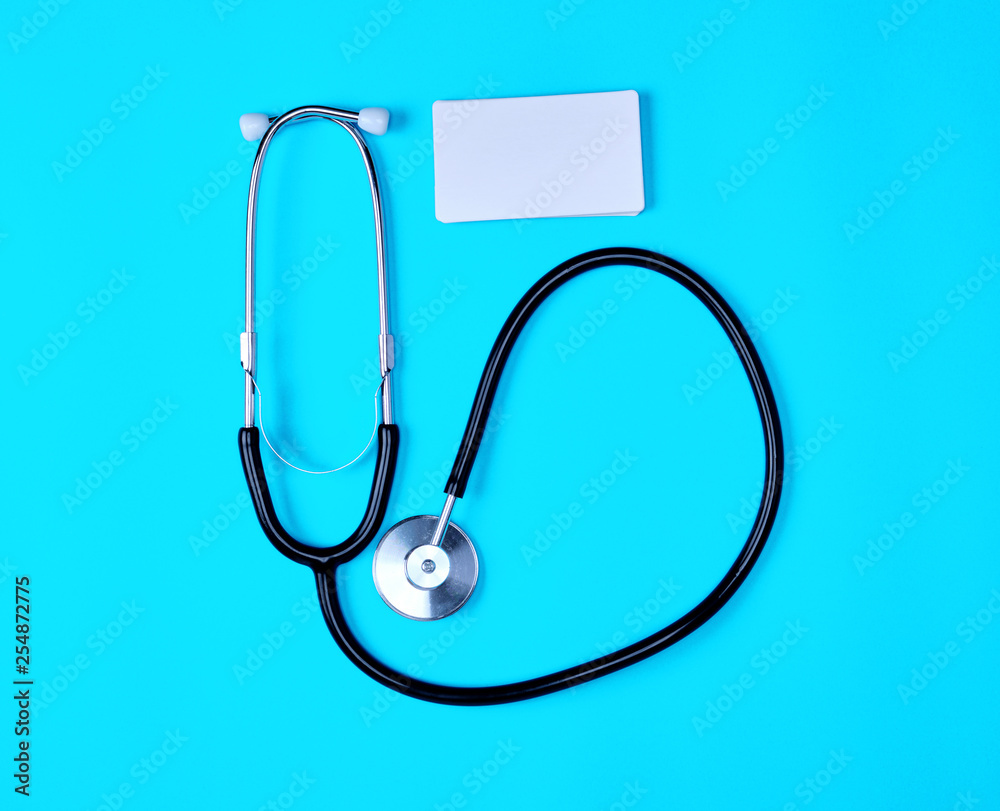 medical stethoscope and empty paper business cards medical stethoscope and empty paper business cards