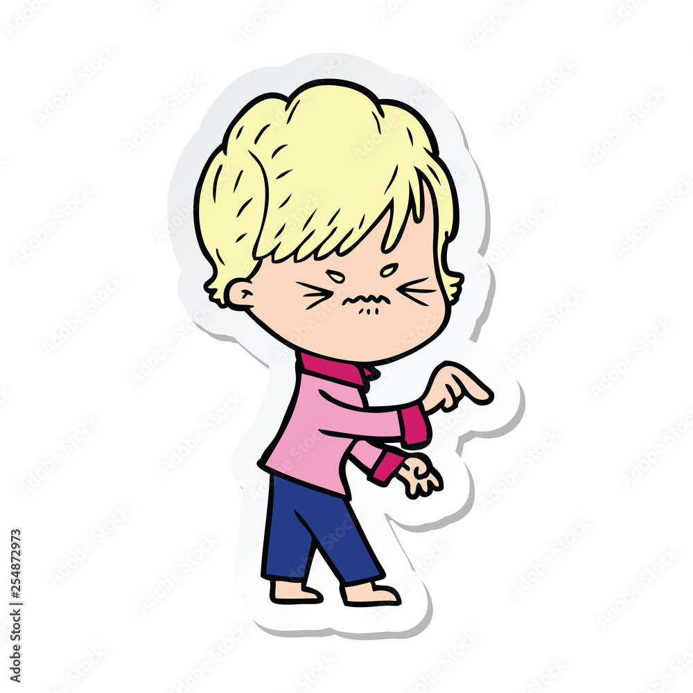 sticker of a cartoon frustrated woman sticker of a cartoon frustrated woman