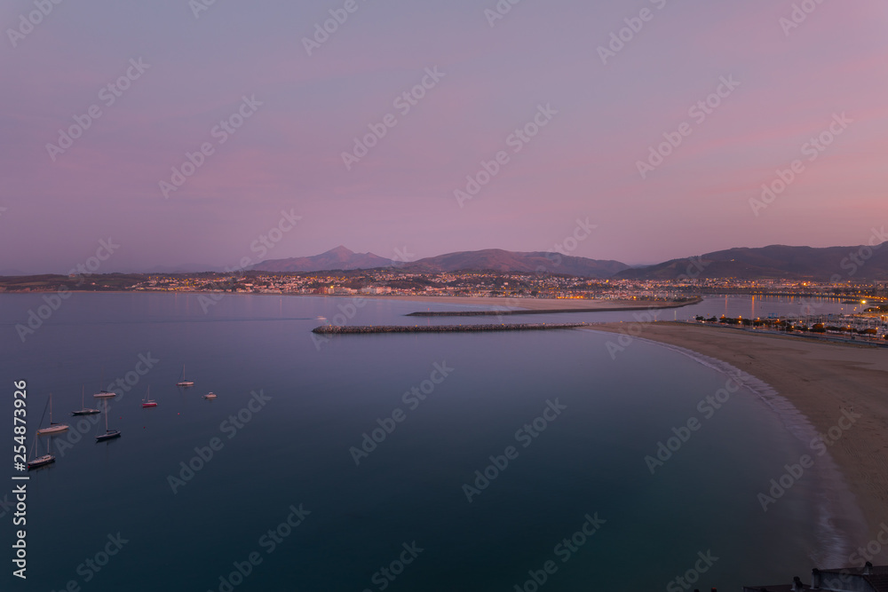 View from Hondarribia to the beach, Bidasoa river mouth and Hendaia (Hendaye) at the Basque Country.