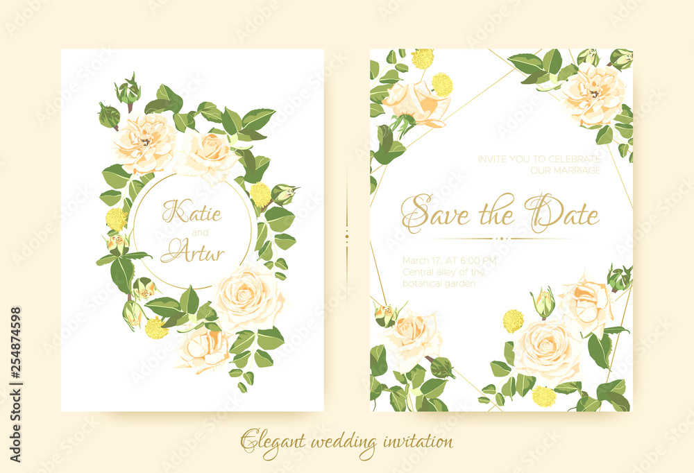 Elegant Vintage Wedding Cards with Roses.