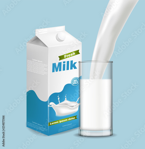 Milk package Vector realistic with splash. Product placement mock up. Label d...