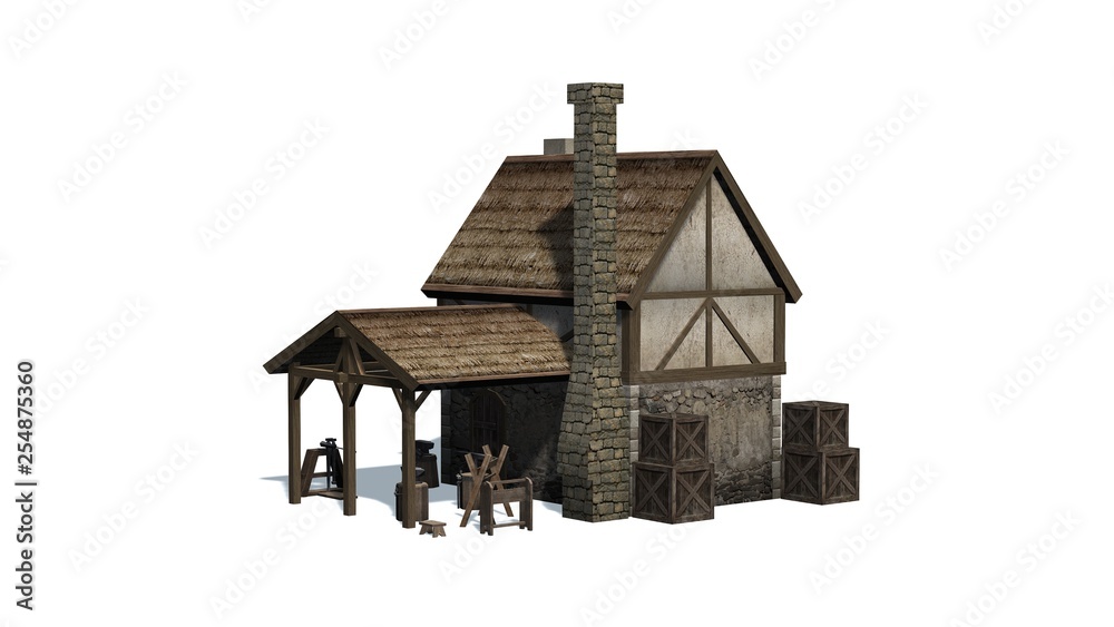 medieval forge in front view - isolated on white background medieval forge in front view - isolated on white background