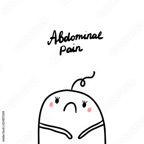 Abdominal pain symptom of pregnancy hand drawn illustration with cute marshmallow