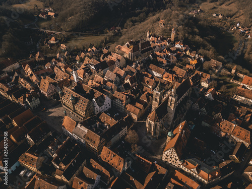 Aerial images of medieval old town, a destination for tourists from around the world. It is part of the popular Romantic Road through southern Germany.
