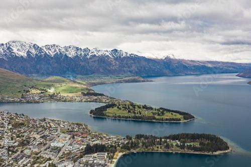 Panoramic view of The remarkables, Lake Wakatipu and Queenstown, South Island, New Zealand