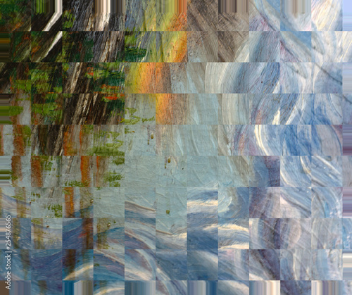 Four seasons collage, several images of beautiful natural landscapes at different time of the year, autumn, winter, spring and summer weather, planet earth life cycle concept .