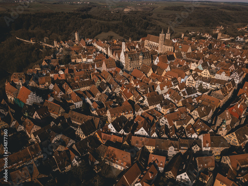 Aerial images of medieval old town, a destination for tourists from around the world. It is part of the popular Romantic Road through southern Germany. © Harun