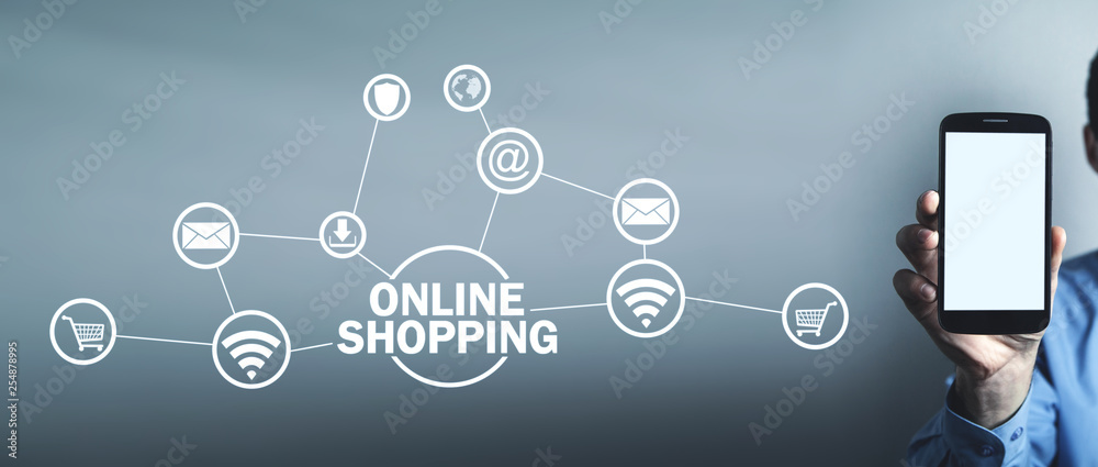 Man holding smartphone. Online Shopping Man holding smartphone. Online Shopping