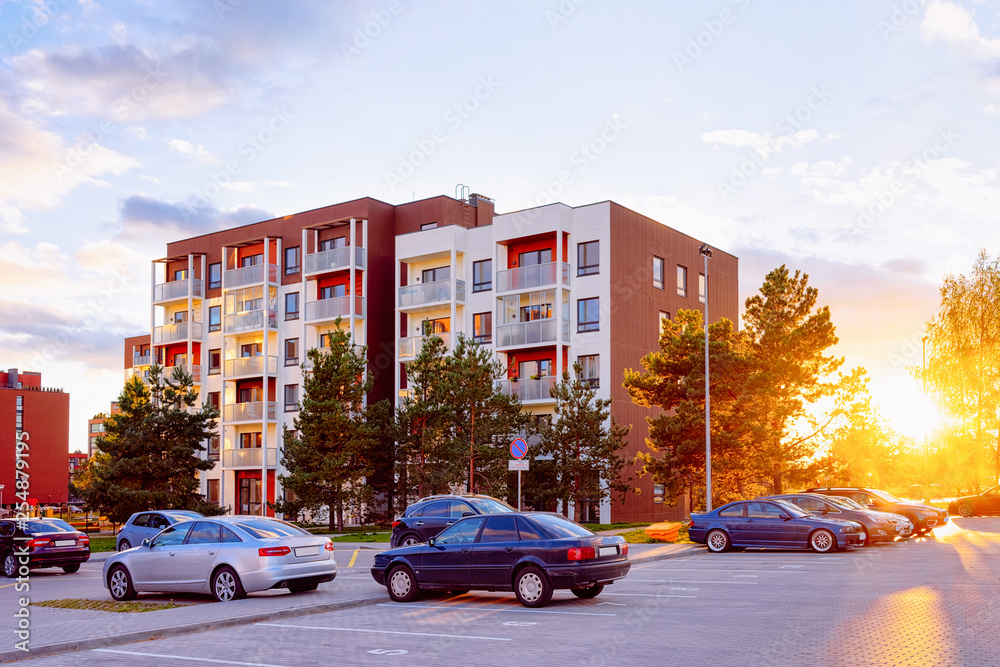 Apartment house and home residential building complex street parking