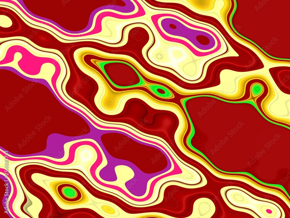 Red yellow violet purple fluid geometries, abstract background and texture