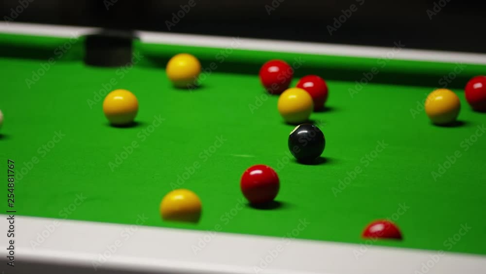 Coloured billiard balls after a break on a pool table Coloured billiard balls after a break on a pool table
