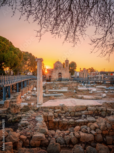 St Pauls Column and Agia Kyriaki Chrysopolitissa in Paphos on a sunrise, Cyprus photo