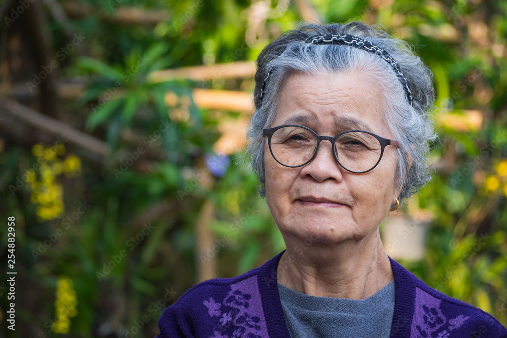Portrait of a happy elderly woman smiling in her garden. Portrait of a happy elderly woman smiling in her garden.
