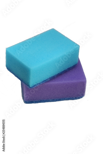 sponges for washing dishes blue and lilac isolate on white