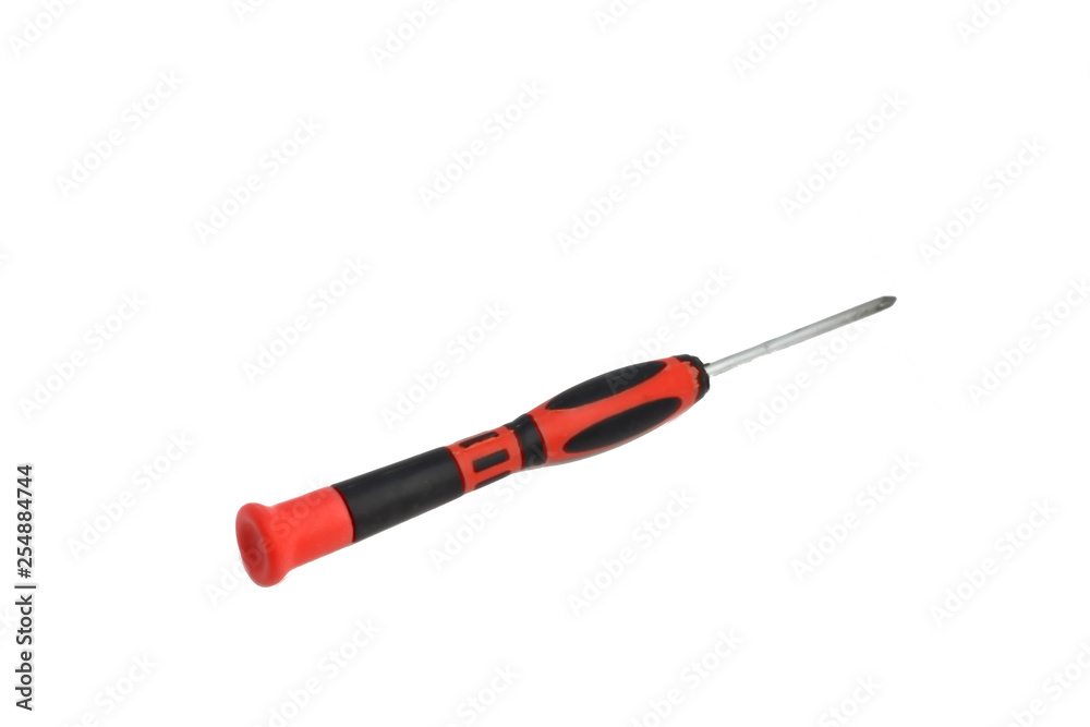 Fototapeta premium Small black red screwdriver isolated on white equipment for carpenter