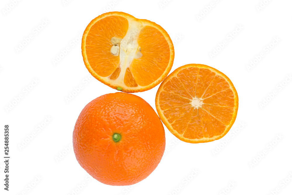 Beautiful bright orange on a white background, sliced Beautiful bright orange on a white background, sliced
